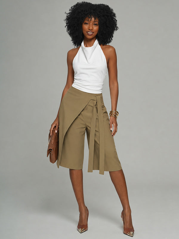 Solid Tied Bermuda Shorts