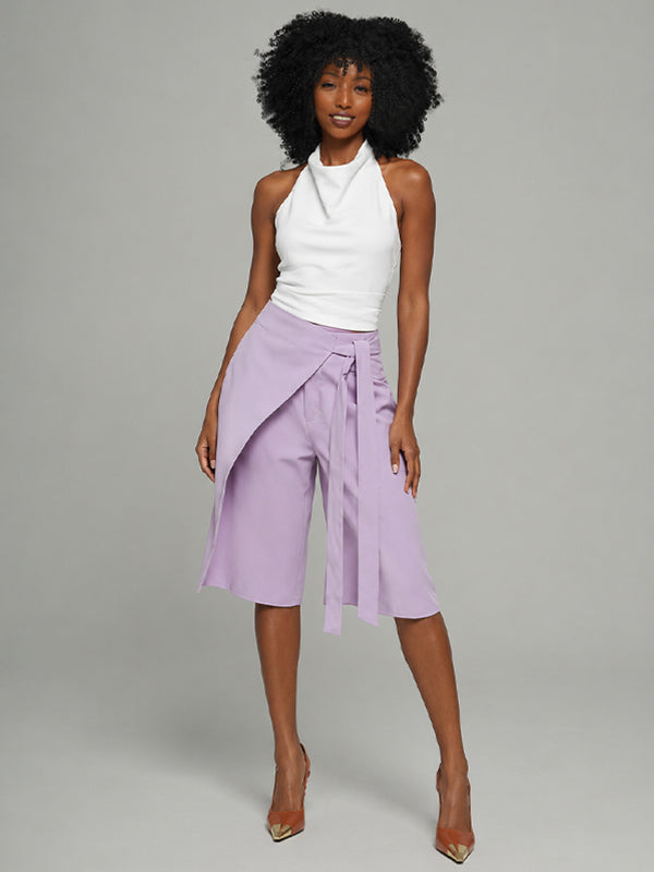 Solid Tied Bermuda Shorts