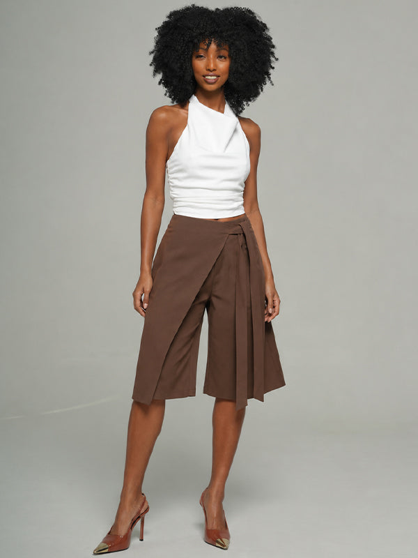 Solid Tied Bermuda Shorts