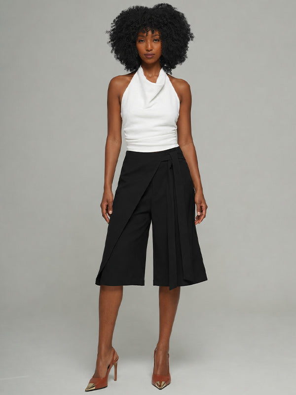 Solid Tied Bermuda Shorts