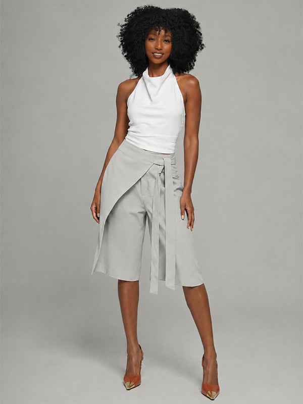 Solid Tied Bermuda Shorts