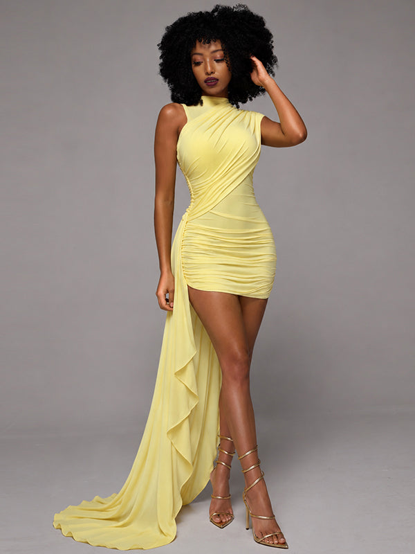 Solid Draped Ruched Dress