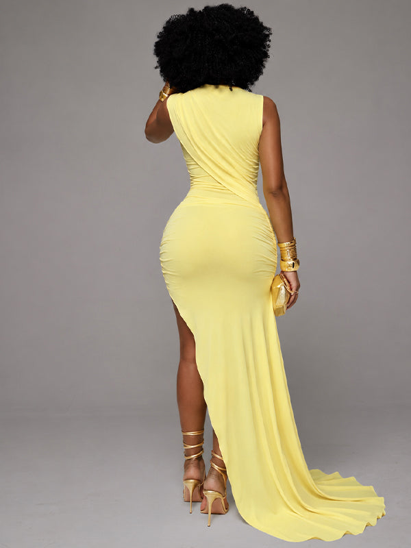 Solid Draped Ruched Dress