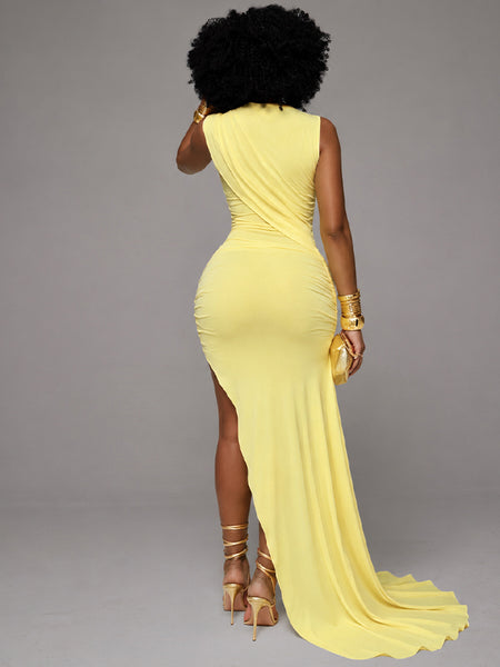 Solid Draped Ruched Dress