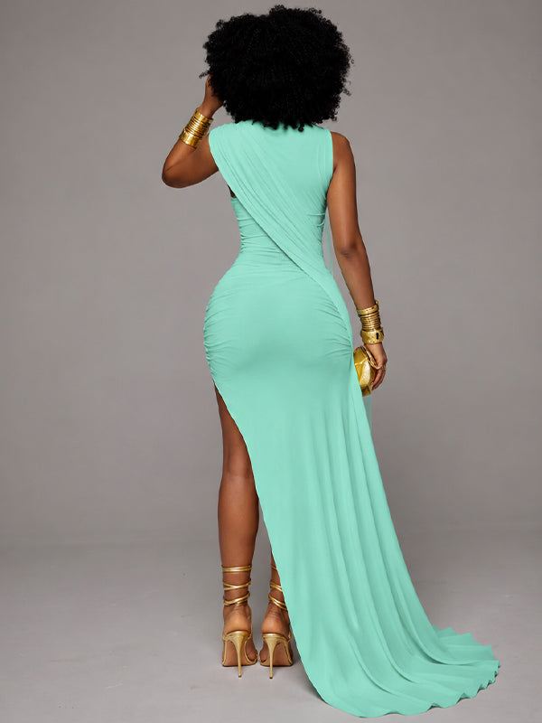 Solid Draped Ruched Dress