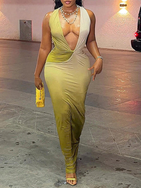 Ombre Plunge Sleeveless Dress