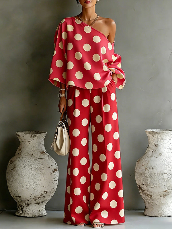 Dot Boat-Neck Top & Pants Set