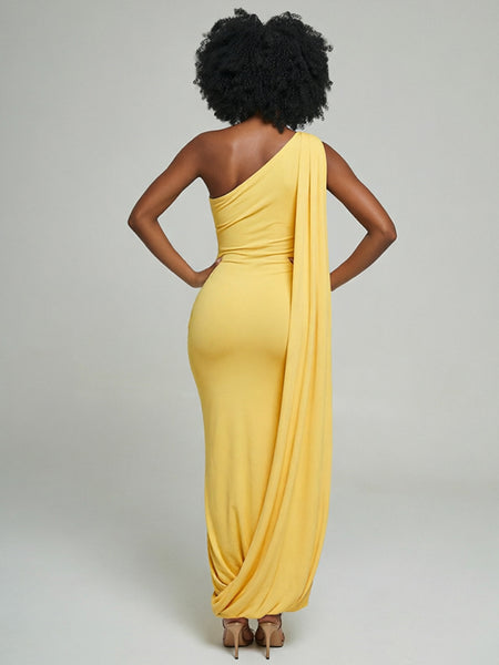 Solid Asymmetric One-Shoulder Dress