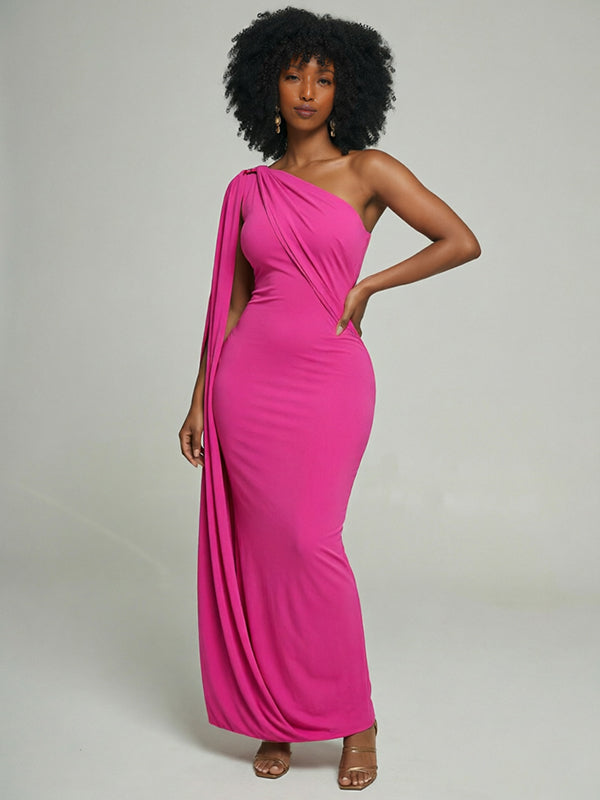 Solid Asymmetric One-Shoulder Dress
