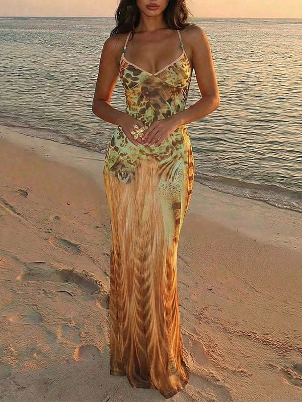 Printed Halter Maxi Dress
