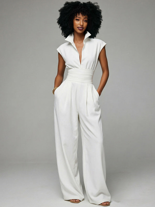 Cinched-Waist Sleeveless Jumpsuit