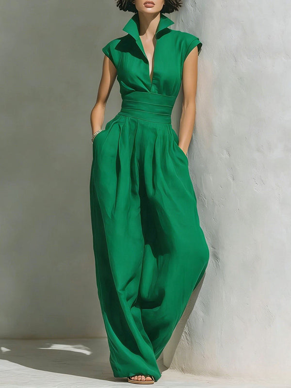 Cinched-Waist Sleeveless Jumpsuit