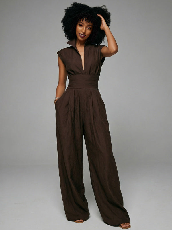 Cinched-Waist Sleeveless Jumpsuit