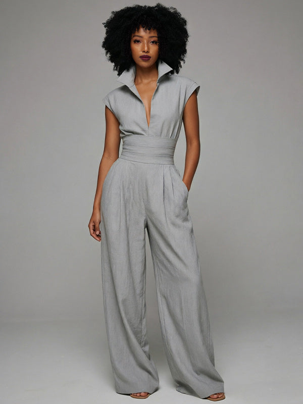 Cinched-Waist Sleeveless Jumpsuit
