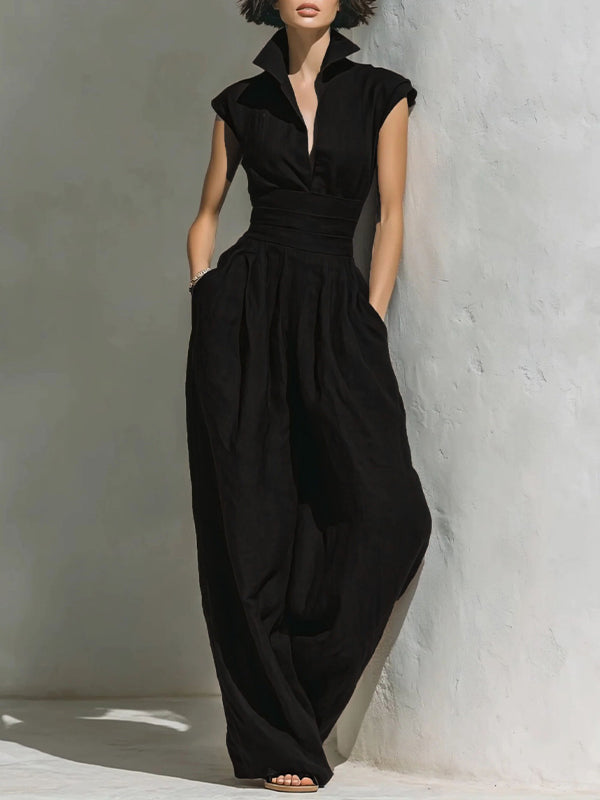 Cinched-Waist Sleeveless Jumpsuit