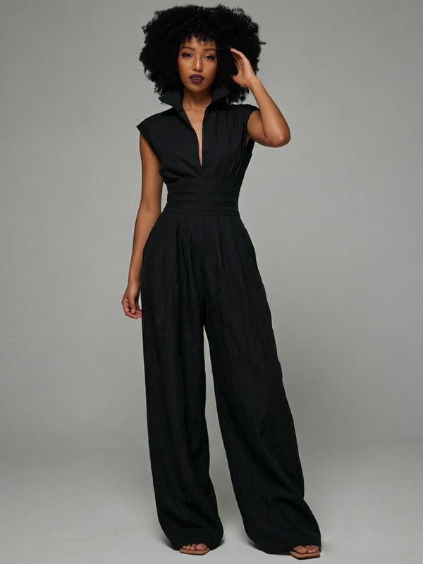 Cinched-Waist Sleeveless Jumpsuit