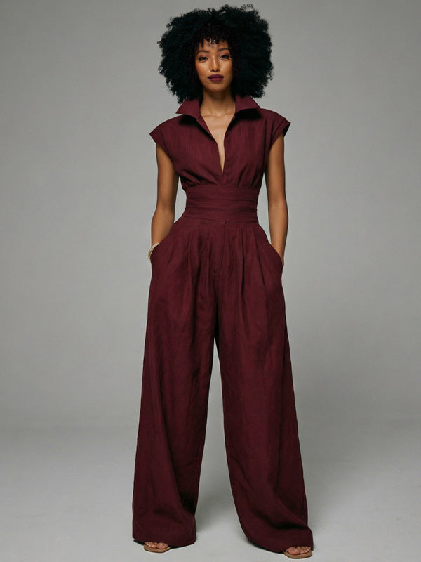 Cinched-Waist Sleeveless Jumpsuit