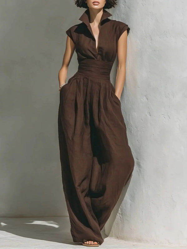 Cinched-Waist Sleeveless Jumpsuit