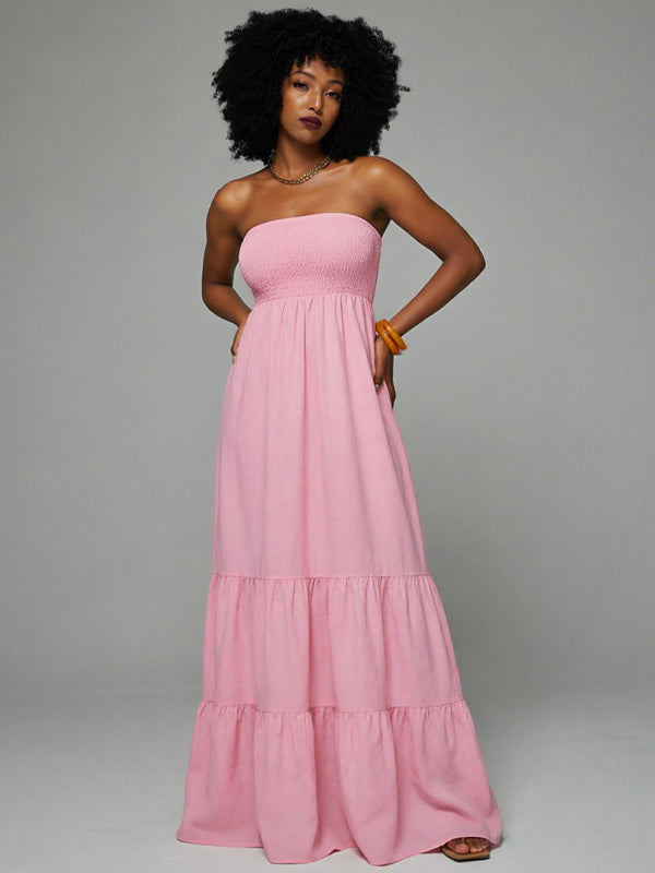 Smocked Strapless Ruffle Dress
