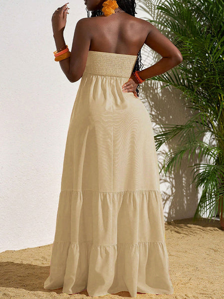 Smocked Strapless Ruffle Dress