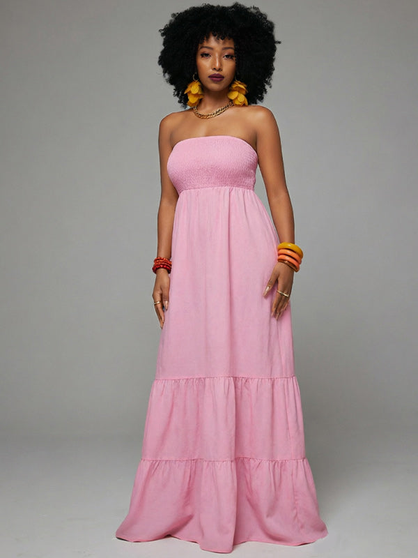 Smocked Strapless Ruffle Dress