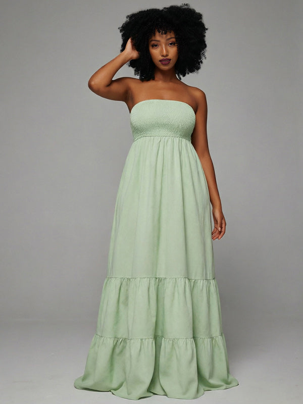 Smocked Strapless Ruffle Dress