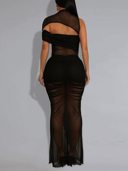 Solid Cutout Sheer Dress