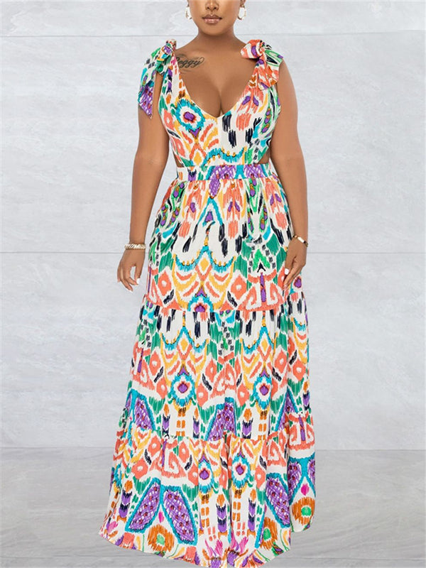 Printed Tie-Shoulder Maxi Dress