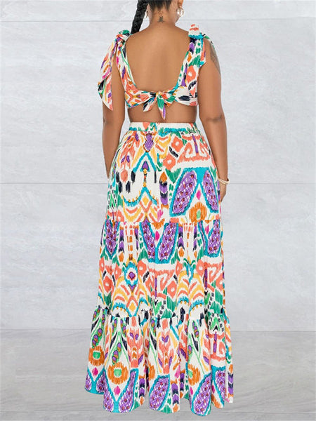 Printed Tie-Shoulder Maxi Dress