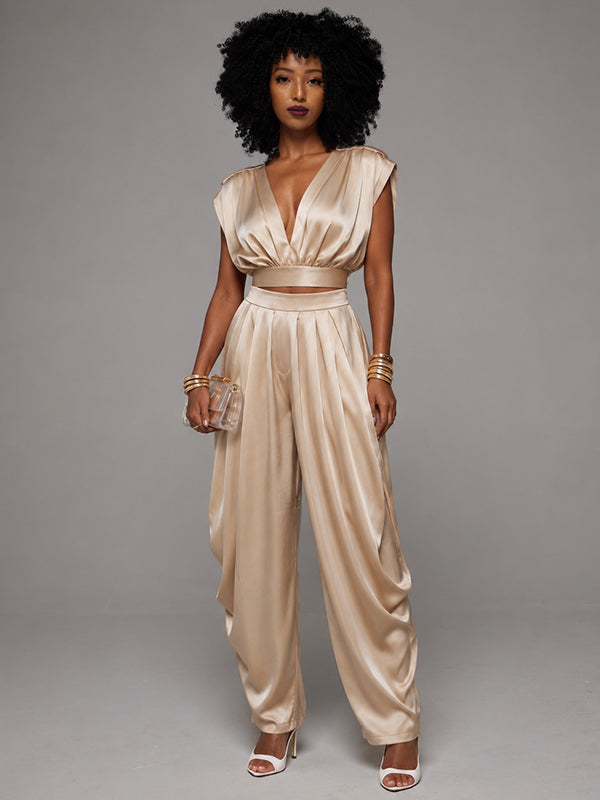 Solid V-Neck Tank Top & Pants Set -- pre-order on 15th July