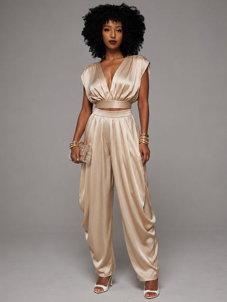 Solid V-Neck Tank Top & Pants Set -- pre-order on 15th July