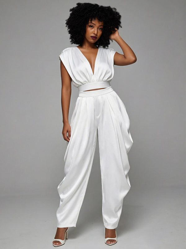 Solid V-Neck Tank Top & Pants Set -- pre-order on 15th July