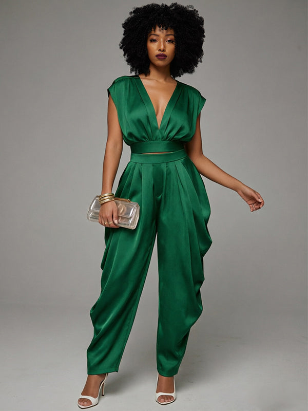 Solid V-Neck Tank Top & Pants Set -- pre-order on 15th July
