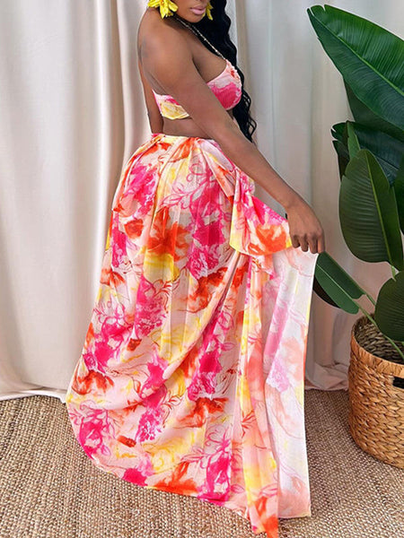 Printed Cutout Halter Dress