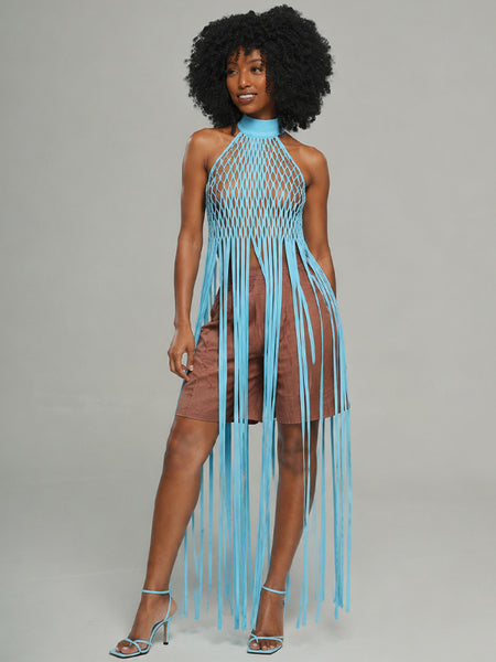 Fringe Mesh Halter Top