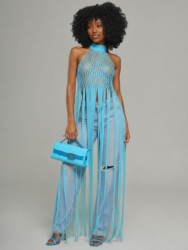 Fringe Mesh Halter Top