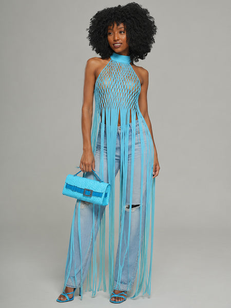 Fringe Mesh Halter Top