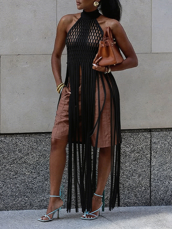 Fringe Mesh Halter Top