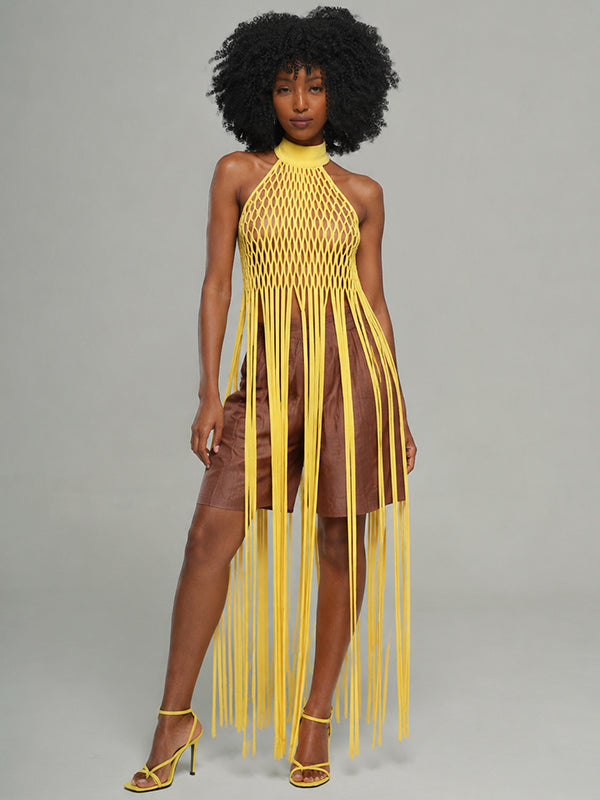 Fringe Mesh Halter Top