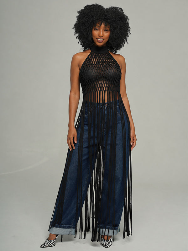 Fringe Mesh Halter Top