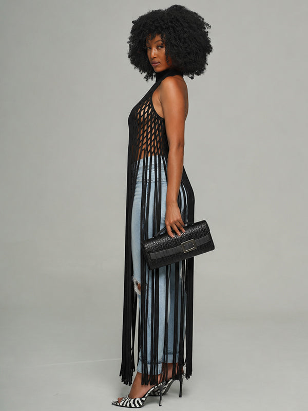 Fringe Mesh Halter Top