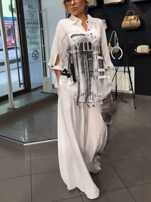 Printed Shirt & Wide-Leg Pants Set
