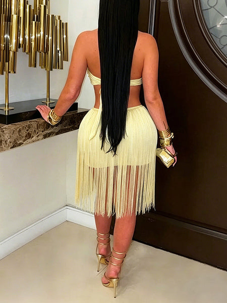 Strapless Cutout Fringe Dress