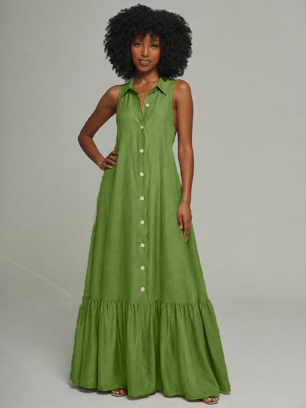 Sleeveless Ruffle Shirt Dress
