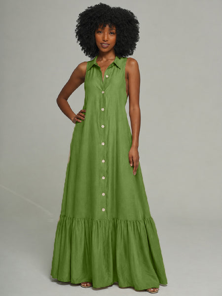 Sleeveless Ruffle Shirt Dress
