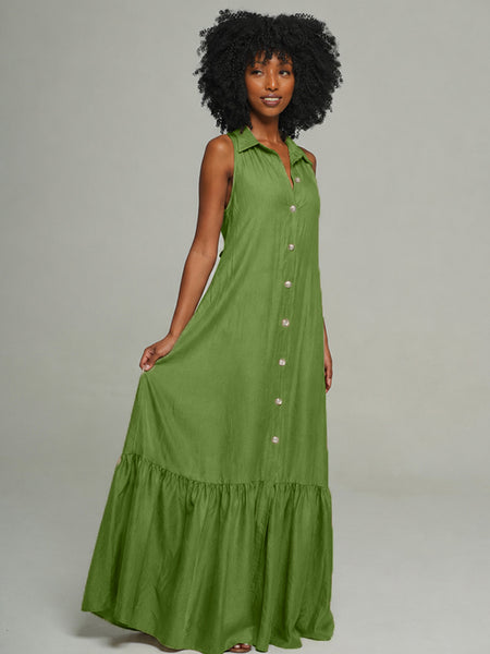 Sleeveless Ruffle Shirt Dress