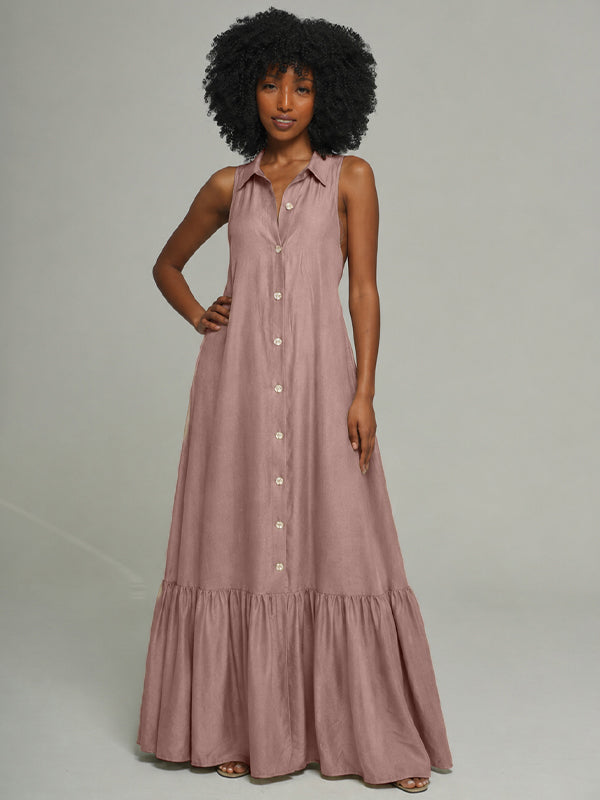 Sleeveless Ruffle Shirt Dress