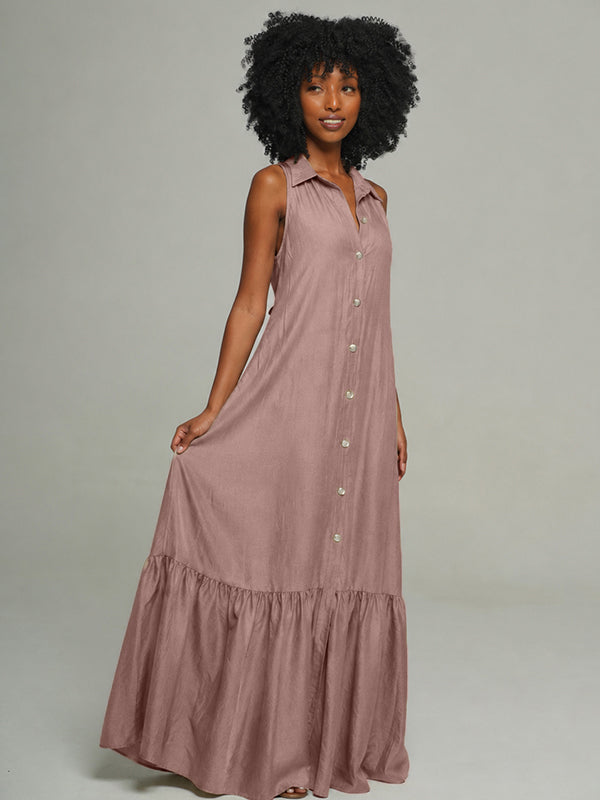 Sleeveless Ruffle Shirt Dress