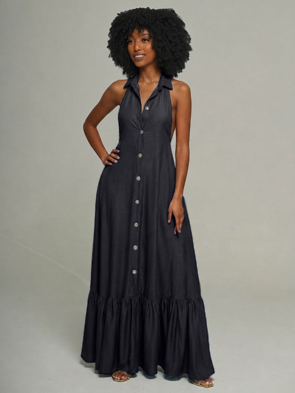 Sleeveless Ruffle Shirt Dress