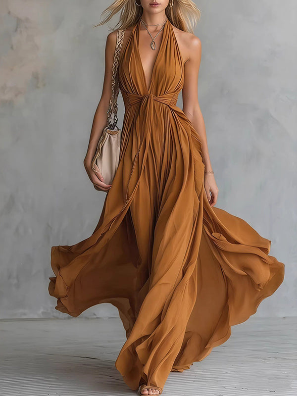 Solid Tied Halter Maxi Dress